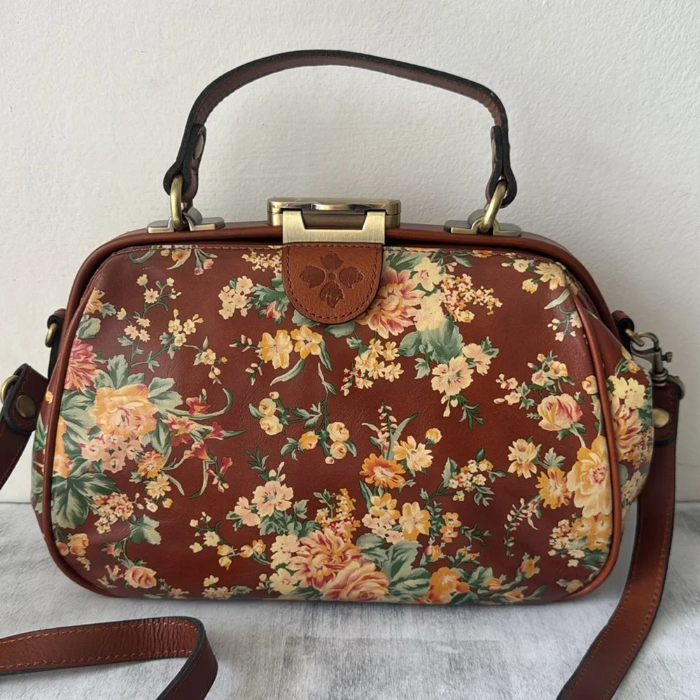 Patricia Nash Gracchi Frame Leather Botanical Vintage Garden Handbag Xbody